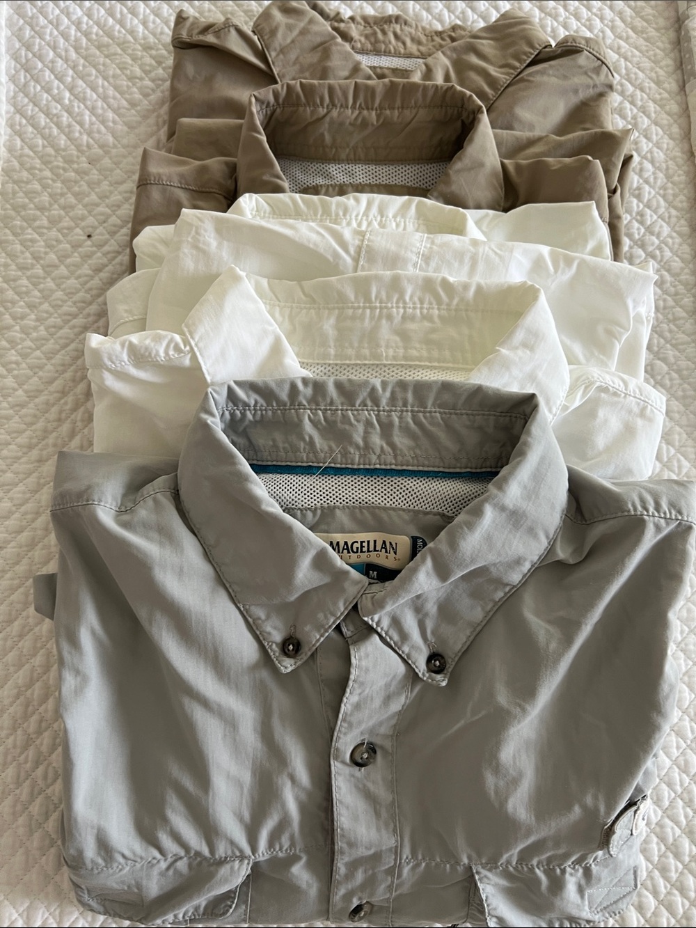5 Magellan Outdoors Men's Button-Up Fishing Shirt in White and Tan - Picture 9 of 9
